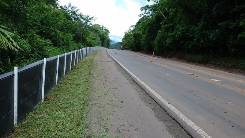 A foto mostra o preparo da rodovia, com o cercamento e intervenções